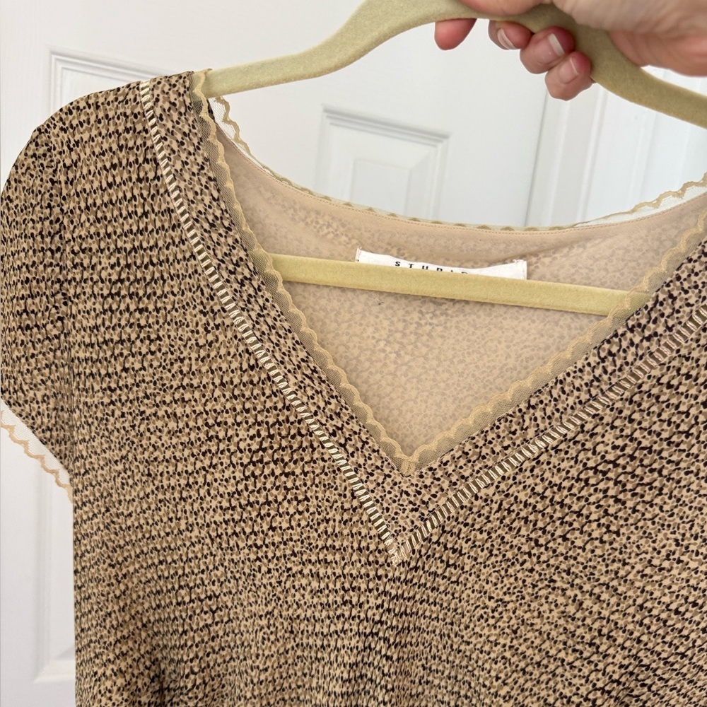 Brown Silk V-Neck Midi Dress